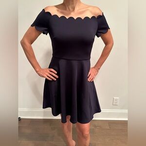 Ted Baker Bardot Scallop Skater Dress – Navy Blue, Size 2